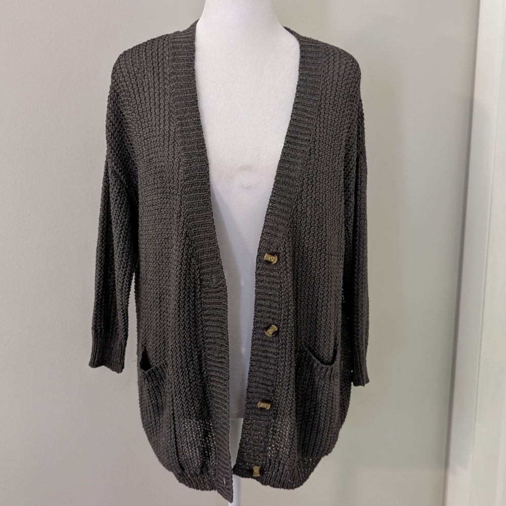 POL Womens V-Neck Cardigan Sweater SMALL Oversized Office Open Knit Every Day‎